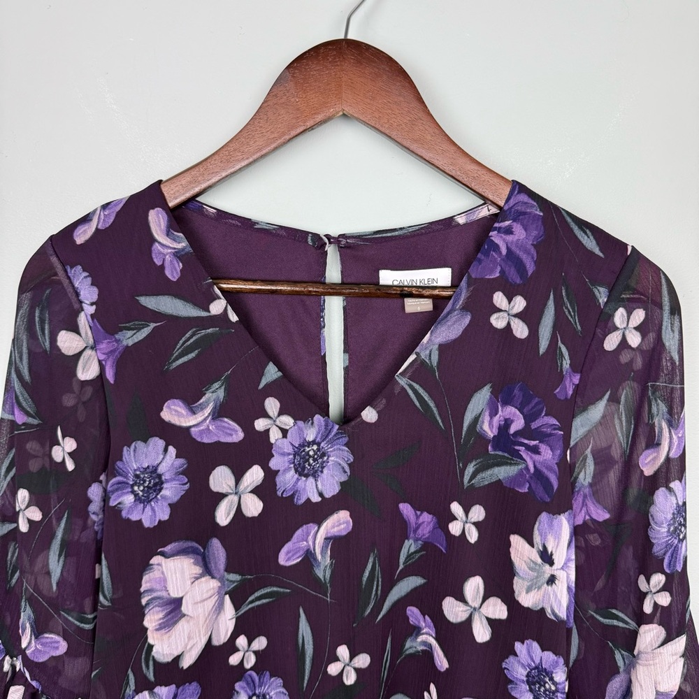 Calvin Klein Floral Print Bell Sleeve Shift Dress - Picture 4 of 10